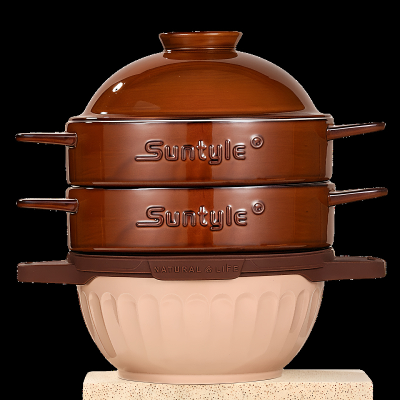 Suntyle oală aburitoare cu mai multe etaje, capac ceramic, pentru supe, pui și fructe de mare