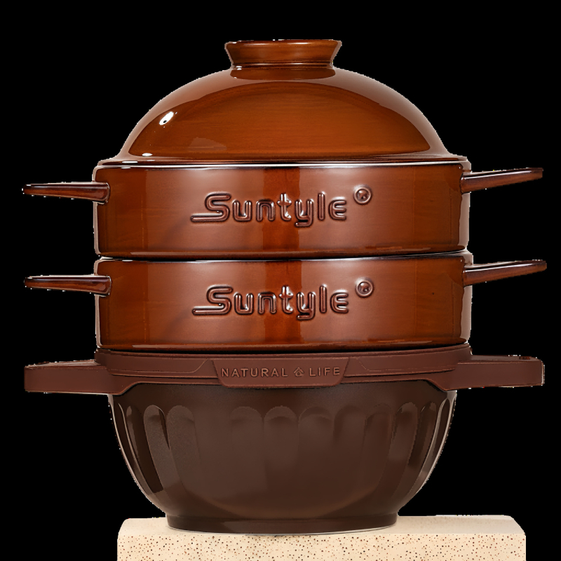 Suntyle oală aburitoare cu mai multe etaje, capac ceramic, pentru supe, pui și fructe de mare
