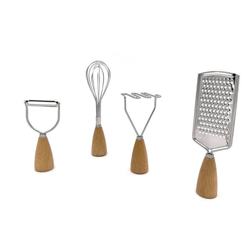 Batator manual pentru ouă cu mâner din lemn și cap din oțel inoxidabil, mini mixer de bucătărie pentru uz casnic