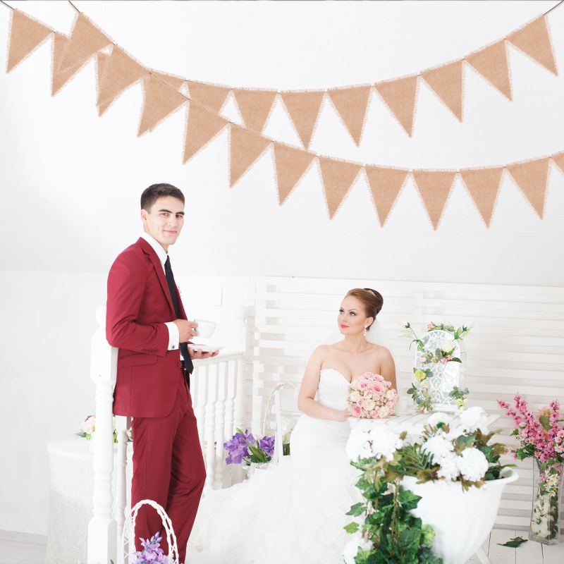 Steaguri din iută pentru nuntă – 12 pennanturi decorative pentru decor de petreceri