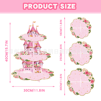 Suport de tort roz cu design de castel de prințesă, cu motive florale, pentru ziua de naștere a unei fete