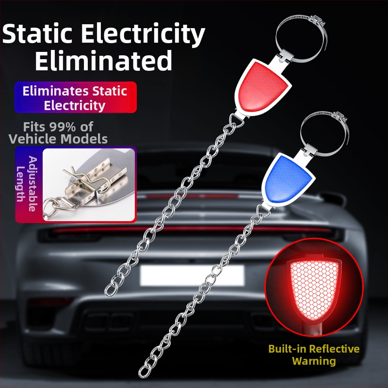 Automobilový eliminátor statického náboja, nastaviteľný kovový reflexný elektrostatický pás, visací anti-statický