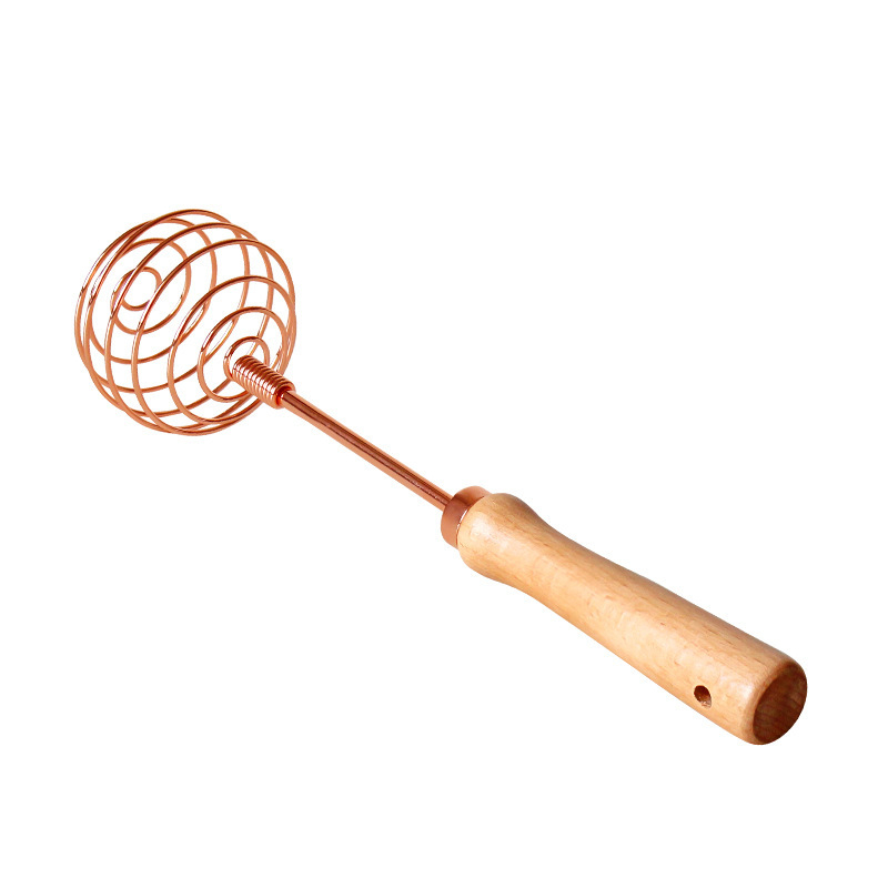 Amestecător manual pentru ouă cu mâner din lemn solid și oțel inoxidabil, ustensilă de bucătărie, logo personalizat