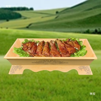 Farfurie din melamină imitație porțelan pentru coaste de miel și miel la cuptor, tavă dreptunghiulară pentru grătar miel, tavă de carne cu mâner mongol