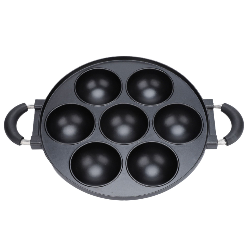 Tavă antiaderentă cu 7 găuri pentru Takoyaki, aluminiu, găuri rotunde