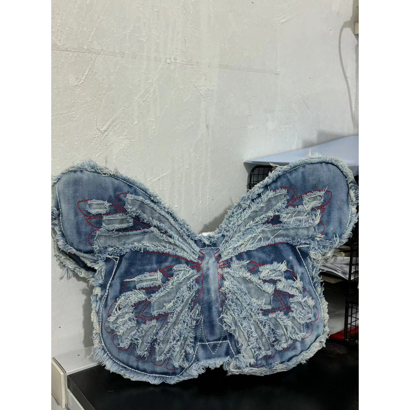 Džins ruksak s izvezenim leptirima, velika kapaciteta, umjetnički dizajn, crossbody torba preko ramena, gradski stil