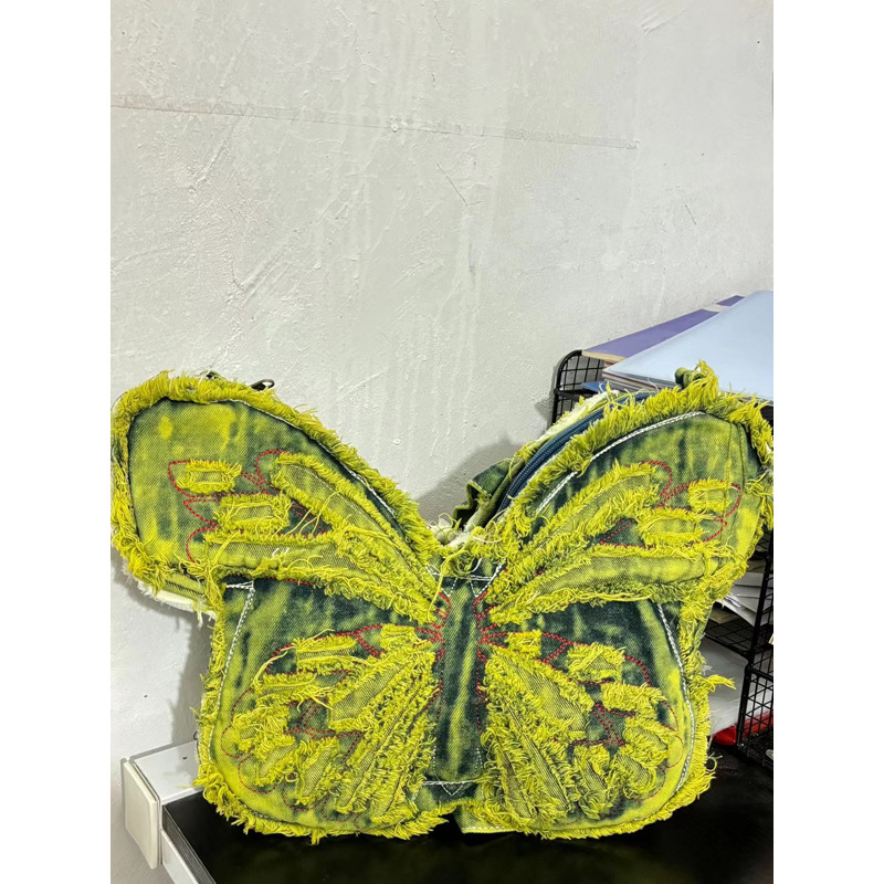 Džins ruksak s izvezenim leptirima, velika kapaciteta, umjetnički dizajn, crossbody torba preko ramena, gradski stil