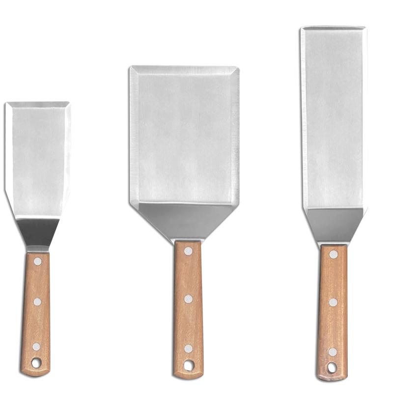 Spatulă din oțel inoxidabil cu mâner din plastic, pentru BBQ și teppanyaki, spatulă triunghiulară pentru fripturi