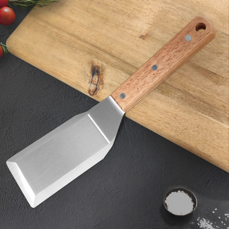 Spatulă din oțel inoxidabil cu mâner din plastic, pentru BBQ și teppanyaki, spatulă triunghiulară pentru fripturi