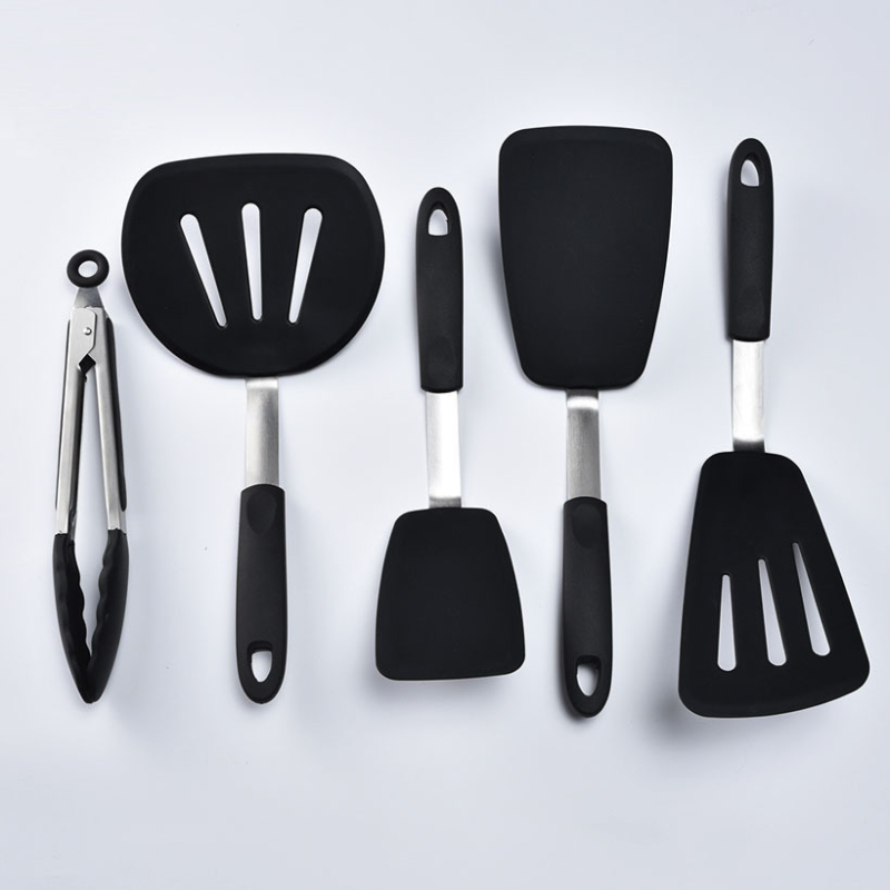 Set de ustensile din silicon pentru bucătărie, 5 piese, spatule antiaderente și spatulă pentru pește cu găuri