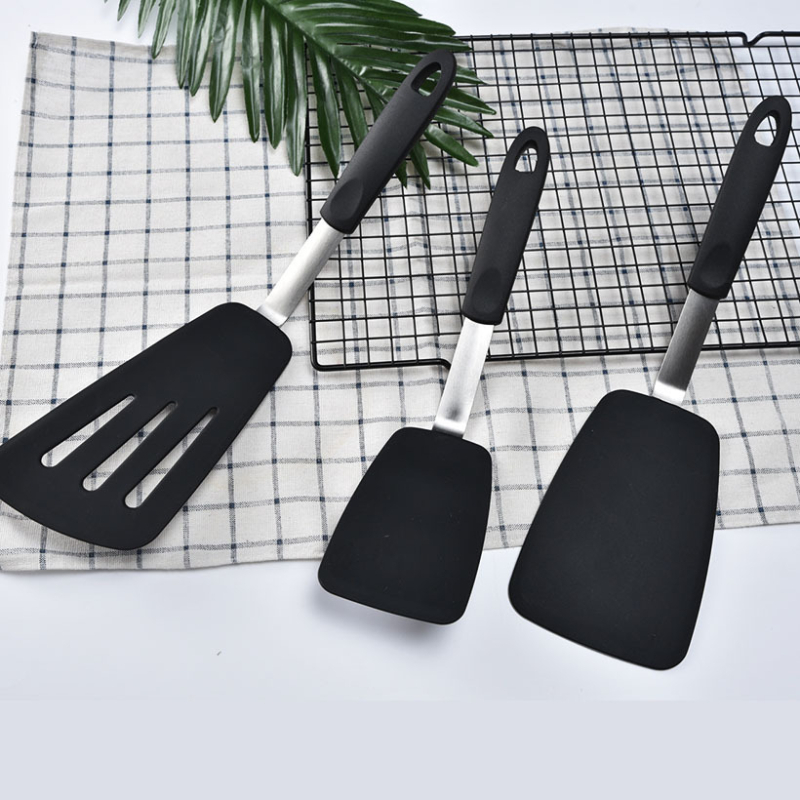 Set de ustensile din silicon pentru bucătărie, 5 piese, spatule antiaderente și spatulă pentru pește cu găuri