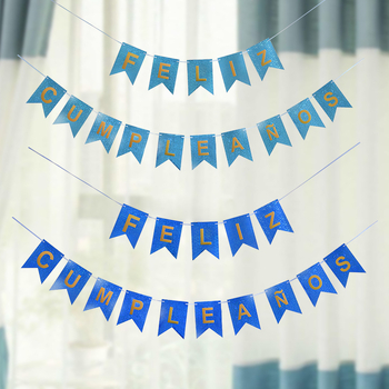 Banner laser holografic de ziua de naștere în stil spaniol Feliz Cumpleaños, steaguri triunghiulare, decor de petrecere reflectorizant.