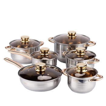 Fan Disheng Set de 12 oale din oțel inoxidabil, cu strat antiaderent și mânere aurii