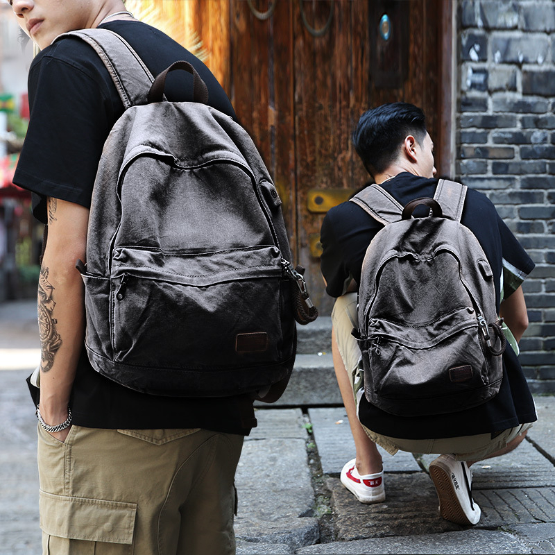 Studentski platneni ruksak, casual, unisex, retro stil, za 15,6-inčni laptop