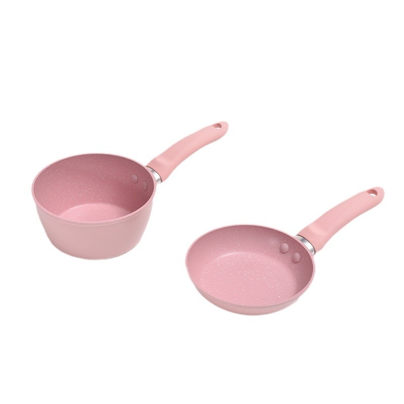 Set de oale pentru hrana de bebe cu tigaie mică și oală de lapte, antiaderent din aluminiu, capac de sticlă