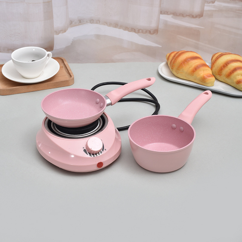 Set de oale pentru hrana de bebe cu tigaie mică și oală de lapte, antiaderent din aluminiu, capac de sticlă