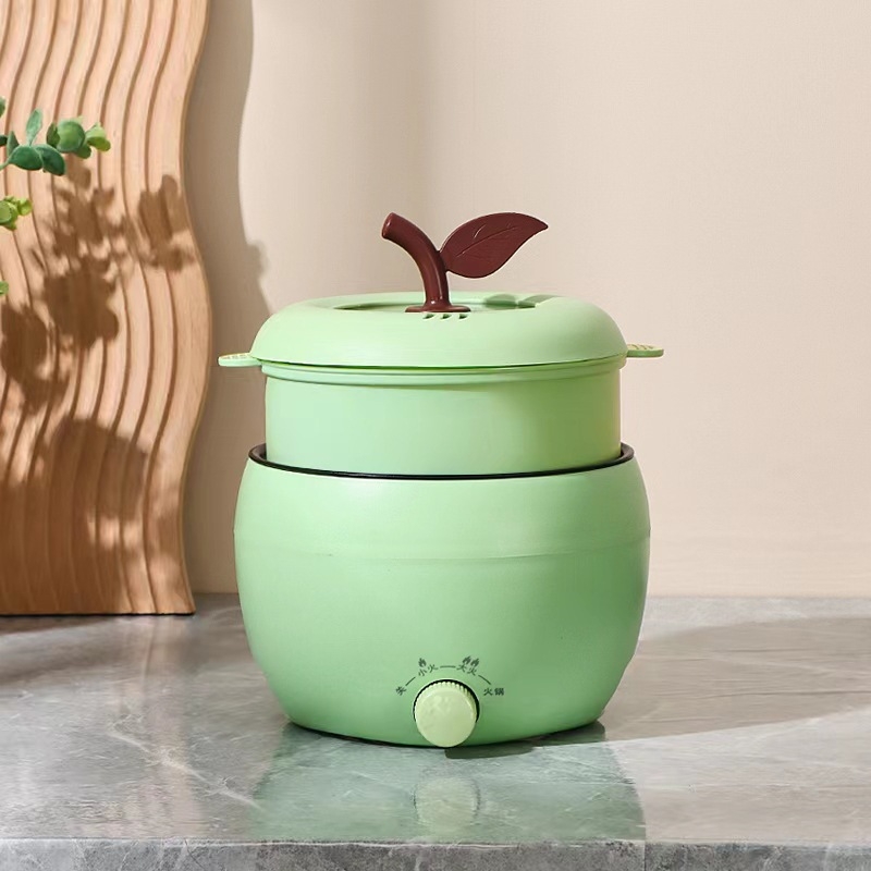 Caserolă electrică multifuncțională pentru tăiței cu inserție ceramică și suprafață antiaderent, capacitate 1 porție, utilizare casnică, 1,8 L, alb-verde