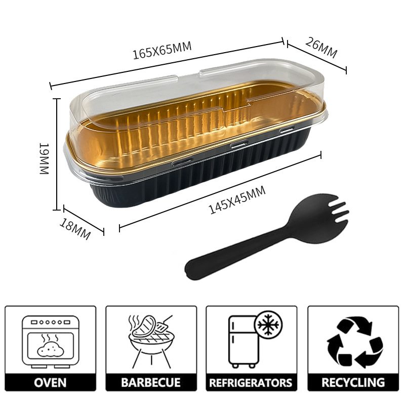Cutie dreptunghiulară din folie de aluminiu, 200 ml, pentru grătar și picnic, cutie de prânz pentru livrare, dimensiuni 165 × 65 mm, grosime 8 µm, cutie pentru durian