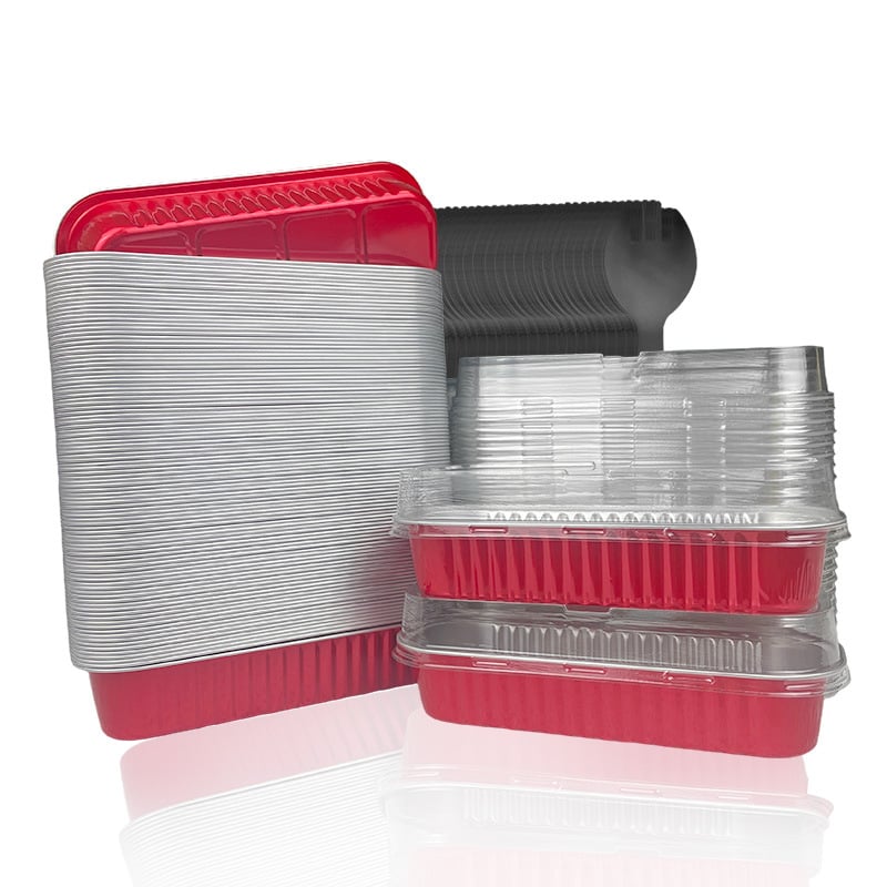 Cutie dreptunghiulară din folie de aluminiu, 200 ml, pentru grătar și picnic, cutie de prânz pentru livrare, dimensiuni 165 × 65 mm, grosime 8 µm, cutie pentru durian