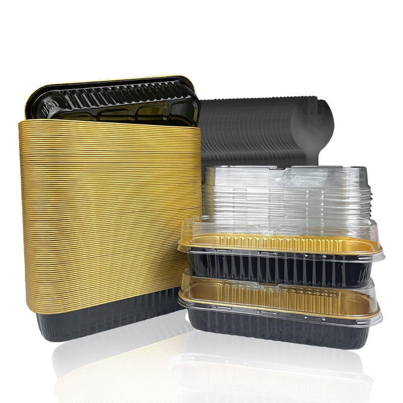 Cutie dreptunghiulară din folie de aluminiu, 200 ml, pentru grătar și picnic, cutie de prânz pentru livrare, dimensiuni 165 × 65 mm, grosime 8 µm, cutie pentru durian