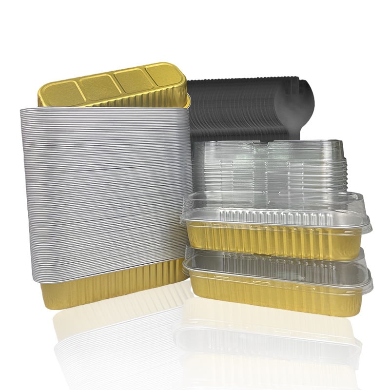 Cutie dreptunghiulară din folie de aluminiu, 200 ml, pentru grătar și picnic, cutie de prânz pentru livrare, dimensiuni 165 × 65 mm, grosime 8 µm, cutie pentru durian