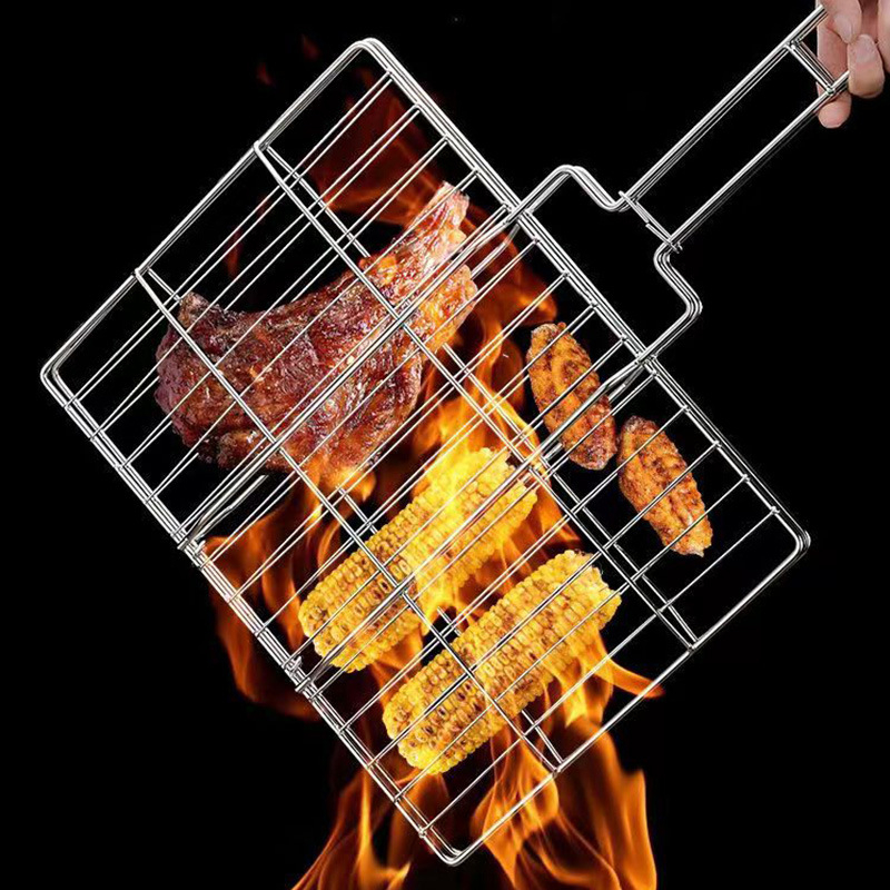 Clește pentru pește la grătar din oțel inoxidabil, cu plasă densă pentru grătar în aer liber