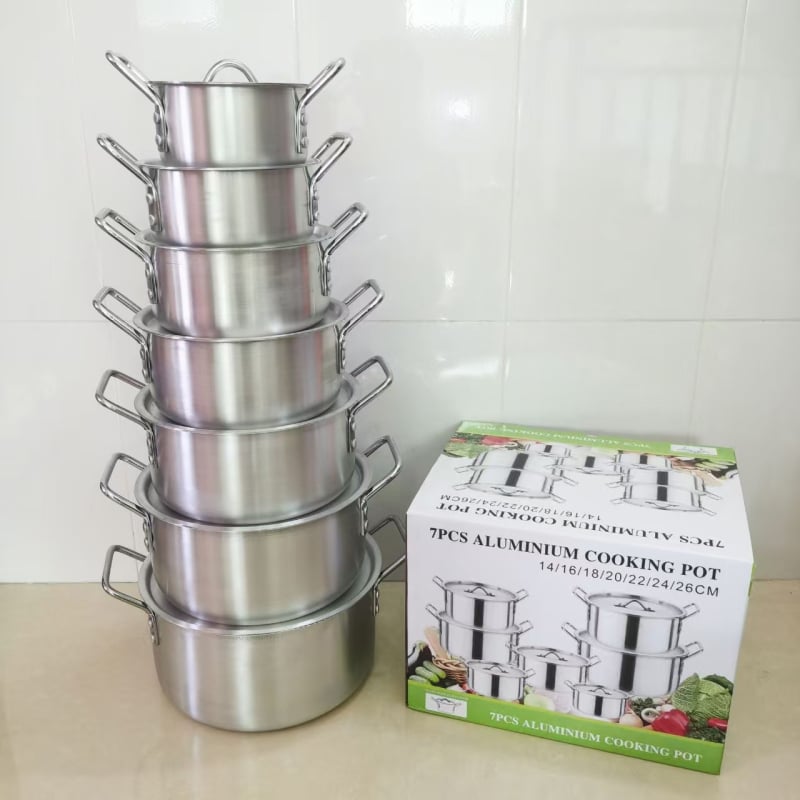 Set de oale din aluminiu, 14 piese, 16-28 cm, finisaj sablat, cu capace, stil occidental