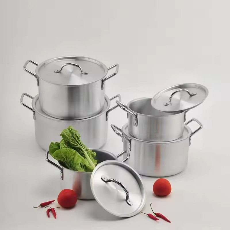 Set de oale din aluminiu, 14 piese, 16-28 cm, finisaj sablat, cu capace, stil occidental