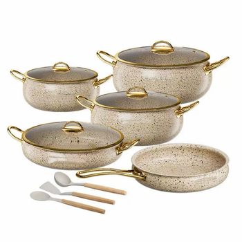 Set de vase din oțel inoxidabil 304, cu bază din trei straturi, capace din sticlă, cu strat antiaderent din piatră Maifan, 12 piese