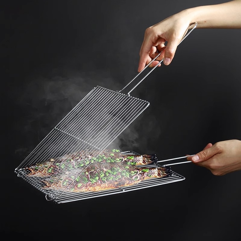 Set de accesorii pentru grătar din oțel inoxidabil: clește pentru pește, plasă de grătar și grilaj