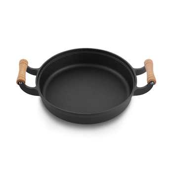 Tigaie din fontă pentru clătite, cu două mâneri, fără strat, bază groasă, fund plat, 29/31/33 cm