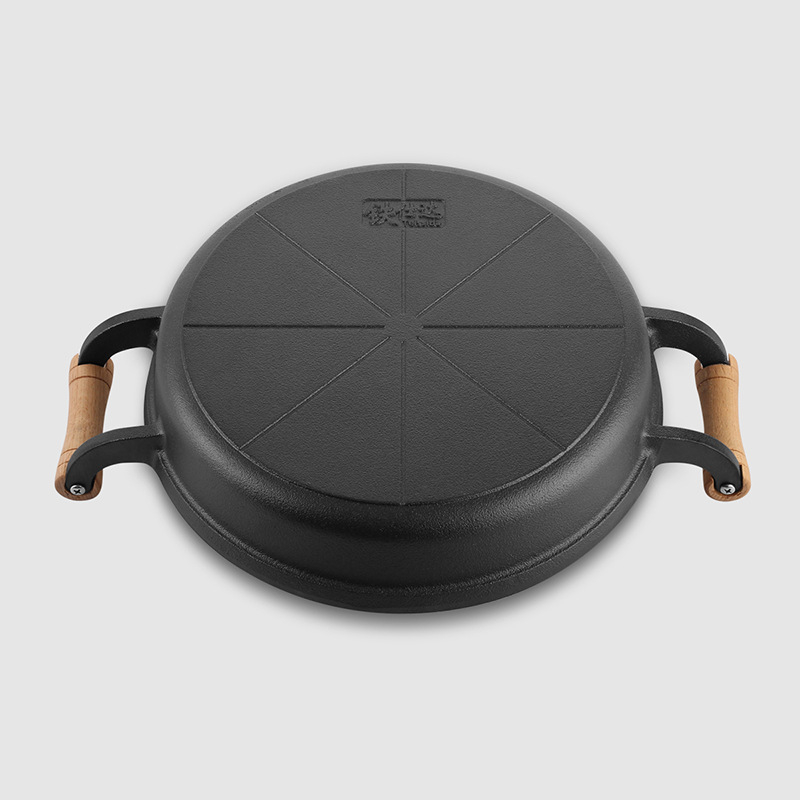 Tigaie din fontă pentru clătite, cu două mâneri, fără strat, bază groasă, fund plat, 29/31/33 cm