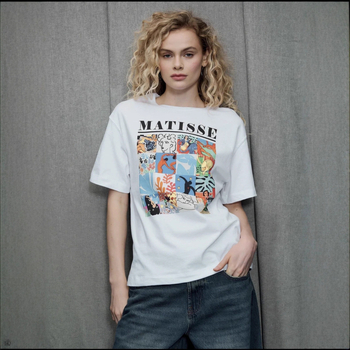 Ženski ležerni pamuk T-shirt s kratkim rukavima i karikaturnim printom, korejski stil, okrugli izrez, srednja duljina