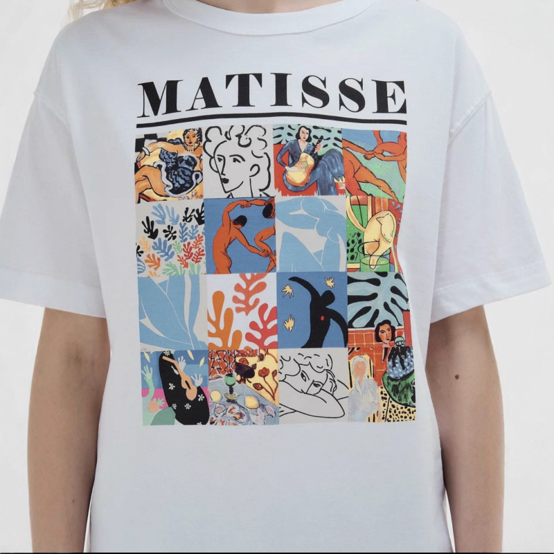 Ženski ležerni pamuk T-shirt s kratkim rukavima i karikaturnim printom, korejski stil, okrugli izrez, srednja duljina