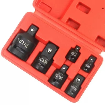 Set de adaptoare pneumatice, 6 piese, în cutie roșie, adaptoare 1/2–3/4, universal pentru reparații auto.