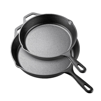 Tigaie din fontă cu mâneri laterale, 10–12 inch, bază plată, neacoperită, pentru clătite