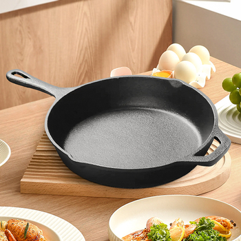 Tigaie din fontă cu mâneri laterale, 10–12 inch, bază plată, neacoperită, pentru clătite