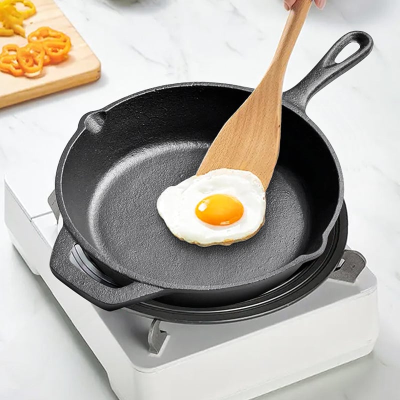 Tigaie din fontă cu mâneri laterale, 10–12 inch, bază plată, neacoperită, pentru clătite