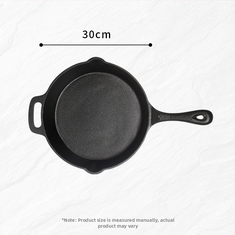 Tigaie din fontă cu mâneri laterale, 10–12 inch, bază plată, neacoperită, pentru clătite