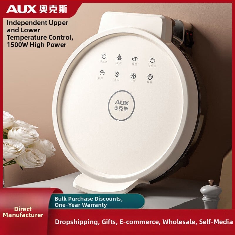 AUX tigaie electrică pentru clătite, uz casnic, încălzire pe ambele părți, tigaie adâncă pentru mic dejun, diametrul 29–31 cm, 2–3 porții, tigălie multifuncțională pentru clătite