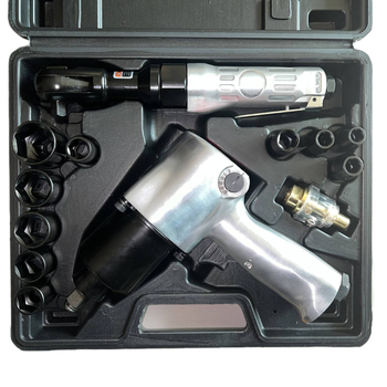 Set de unelte pneumatice pentru reparații auto: cioc pneumatic mic, cheie cu clichet și unelte de demontare a anvelopelor