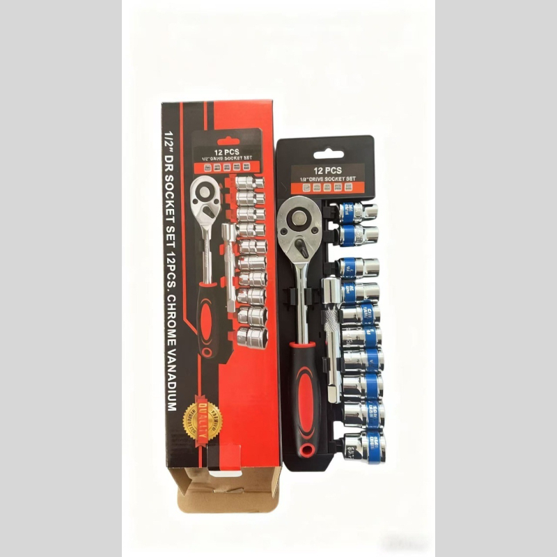 Set cromat de 12 piese, chei cu clichet și set de capete pentru reparații casnice și auto