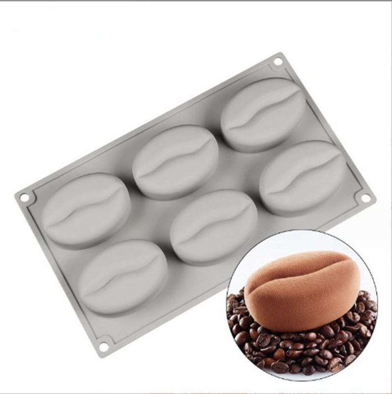 Formă din silicon pentru prăjituri cu 6 cavități în formă de bob de cafea; matriță din silicon pentru săpun; matriță pentru săpunuri prin proces rece; DIY coacere