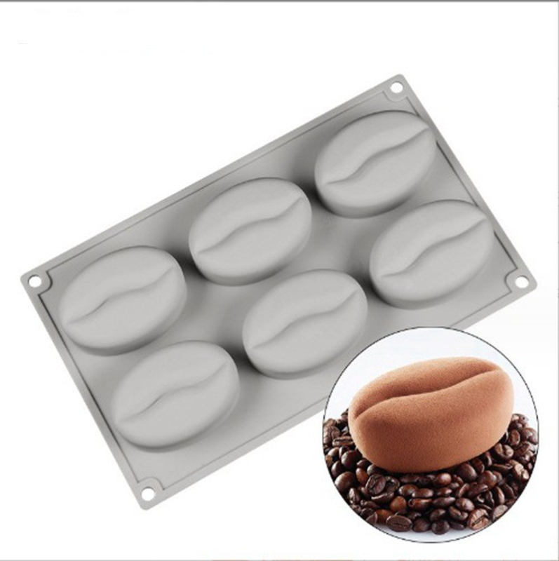 Formă din silicon pentru prăjituri cu 6 cavități în formă de bob de cafea; matriță din silicon pentru săpun; matriță pentru săpunuri prin proces rece; DIY coacere