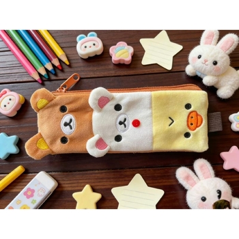 Rilakkuma penar lung din pluș, organizator portabil creativ, cu capacitate mare