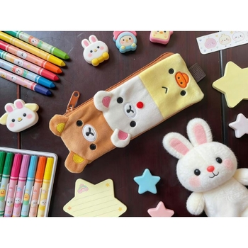 Rilakkuma penar lung din pluș, organizator portabil creativ, cu capacitate mare