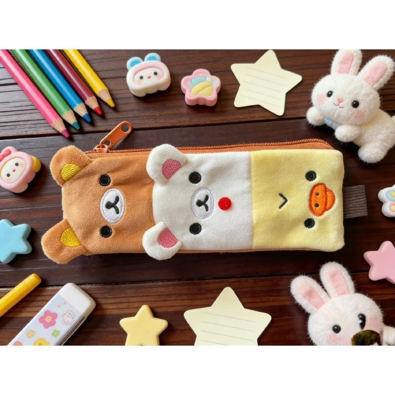 Rilakkuma penar lung din pluș, organizator portabil creativ, cu capacitate mare