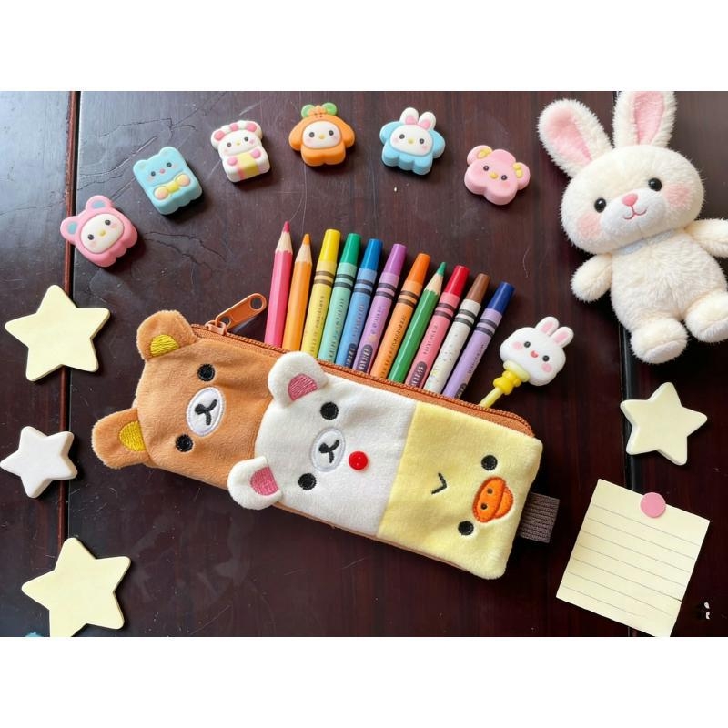 Rilakkuma penar lung din pluș, organizator portabil creativ, cu capacitate mare