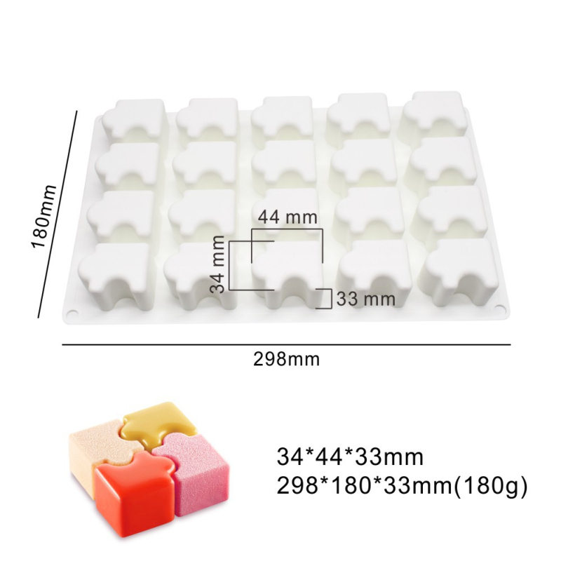 Formă de silicon pentru deserturi, puzzle de 20 de bucăți pentru coacere, mousse și budincă de ciocolată, DIY