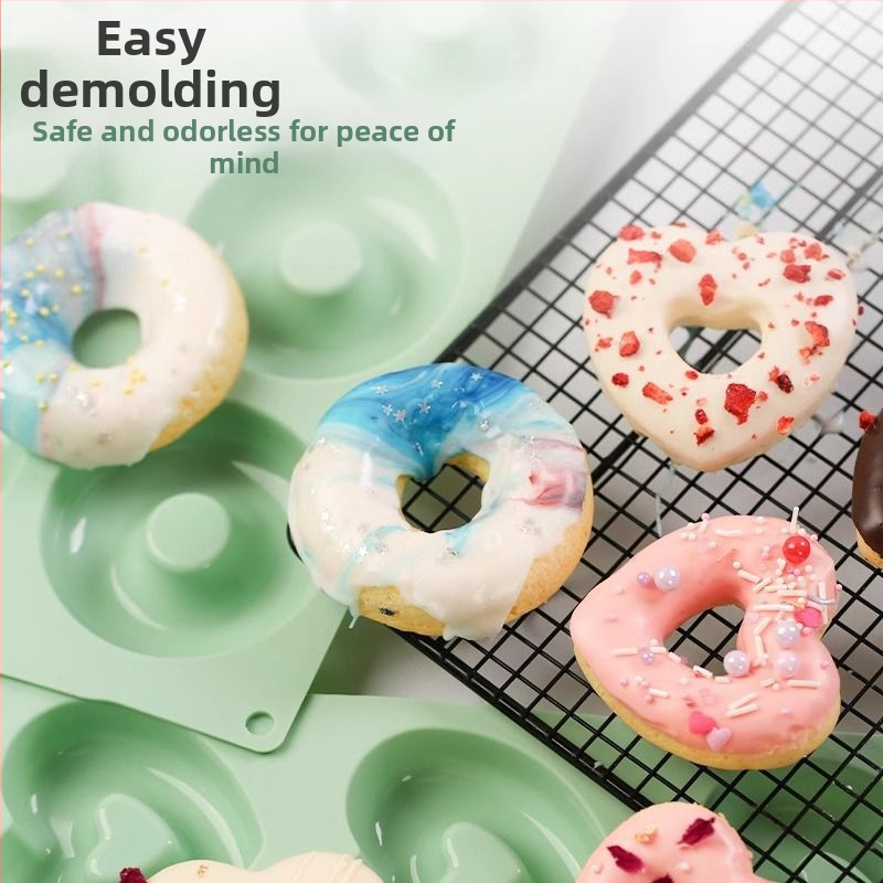 Šesť-dielna kruhová silikónová forma na donuty, domáca forma srdcového tvaru, na ryžové guličky na sushi a koláče